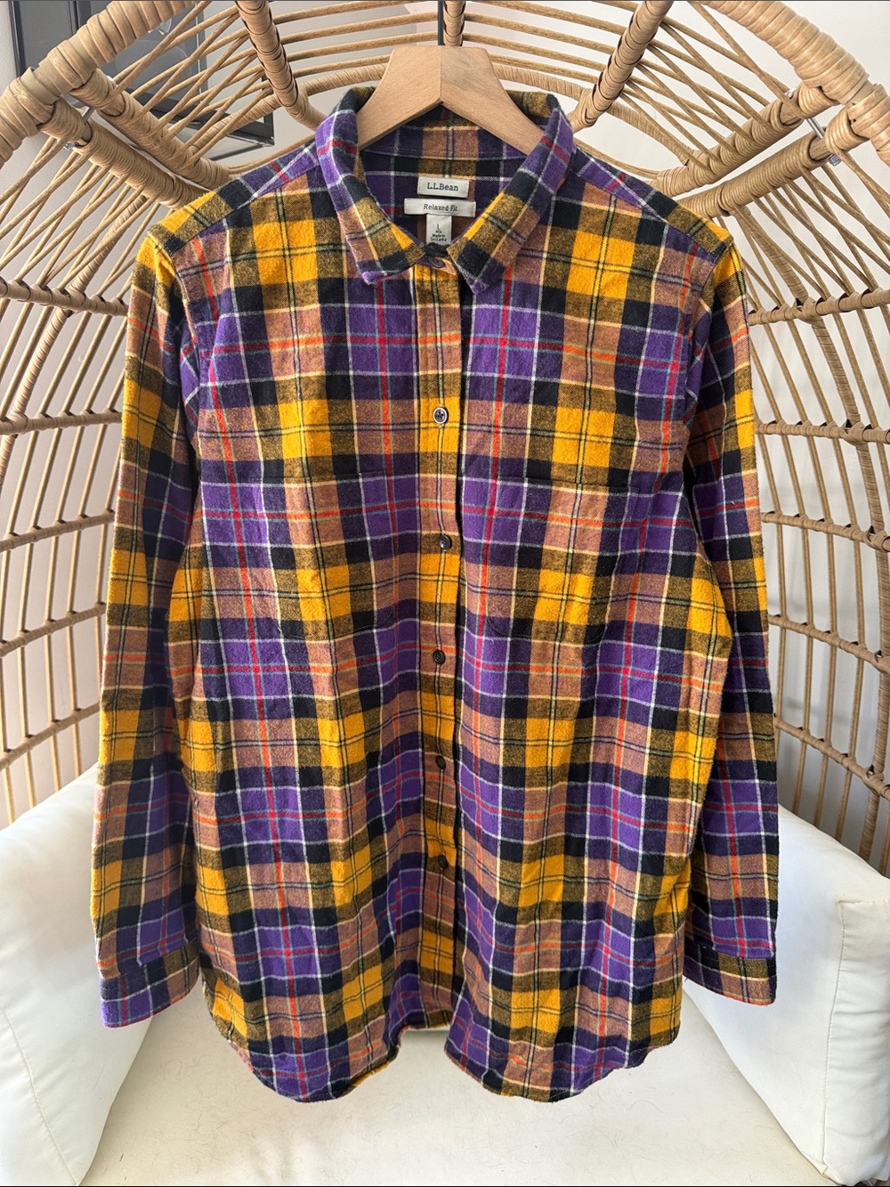 L.L. Bean Scotch Plaid Flannel Shirt, Relaxed Size Large Regular